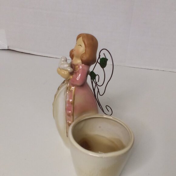Ceramic Angel Tealight Candle Holder Glazed 6" Tall - Picture 4 of 12